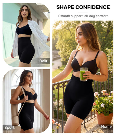 Eleady Shapewear Shorts Tummy Control - High Waisted Shaping Shorts Seamless Women's Shapewear Thigh Slimmers Compression Underwear Girdle - Black,Medium