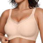 OEAK Womens Wireless Jelly Bras V Mesh Comfortable Bralette Supportive Tshirt Bra No Underwire Seamless Push Up Everyday Bras Nude L