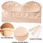 PRETTYWELL Strapless Bra for Women Comfort Non-Slip Seamless Padded Bandeau Bras Wireless Tube Top Bra with Multi-Way Straps Beige