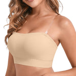 DEANGELMON Strapless Bras for Women Comfort Non-Slip Seamless Padded Bralette Clear Straps Wireless Tube Top Bra Nude Medium