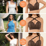 Popilush Wireless Bras for Women - Seamless Comfortable Bra Full Coverage Deep V Leopard Print Everyday Bras