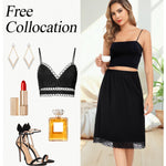 Lovasy 2 Pieces Half Slips for Women Long Underskirt Anti Static Satin Under Skirt with Floral Lace Trim Slip Dress for Skirts Dresses Black & White,X-Large