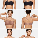 Vertvie Womens Strapless Bra Jelly Push Up Seamless Bandeau Bra Wireless Non Slip Silicone Tube Top Bras Padded Bralette(Leopard Light Coffee,Medium)