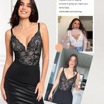 Popilush Lace Body Suits Women Tummy Control Shapewear Bodysuit Deep V Neck Backless Corset Tops Thong Body Shaper