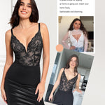 Popilush Lace Body Suits Women Shapewear Bodysuit Tummy Control Deep V Neck Backless Corset Tops Thong Body Shaper