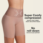 Leonisa Stay-in-Place Seamless Shaper Shorts for Women - High Waisted Shapewear Tummy Control - Anti-chafing Slip Shorts Brown