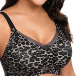 Gailife Womens Wireless V Mesh Comfortable Bra Seamless Bralette Push Up Brassiere No Underwire Supportive Tshirt Everyday Bra, Grey Leopard, M