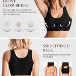 BRABIC Front Closure Post Surgery Compression Bras for Women Mastectomy Full Coverage Wireless Bra with Back Smoothing Comfort Black, Medium