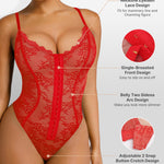 SHAPELLX Lace Bodysuit for Women Tummy Control Shapewear Body Suits One Piece Body Shaper Thongs Red XS