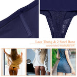 Werena Tummy Control Thong Shapewear for Women Mid High Waisted Body Shaper Underwear Lace Shaping Thong Girdle Panties(#A1 Mid Rise Blue,Small)