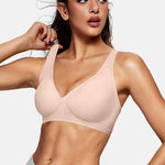 OEAK Womens Deep V Bras Wireless Comfortable Bra Supportive No Underwire Bras Tshirt Push Up Bralettes Plunge Seamless Bra Skin Color S