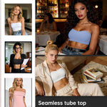OEAK Supportive Strapless Bras for Women Push Up Wireless Bandeau Bra Non Slip Seamless Bras Comfortable Padded Bralette Sky Blue XL