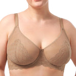 HSIA Minimizer Bras for Women Large Bust Full Coverage Lace Plus Size Bra - Mermaid Scales Beige Brown