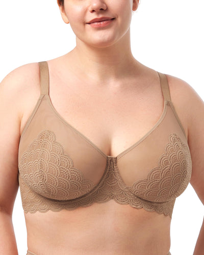 HSIA Minimizer Bras for Women Large Bust Full Coverage Lace Plus Size Bra - Mermaid Scales Beige Brown