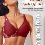 Werena Womens Wireless Jelly Bras Push Up Deep V Seamless Bra No Underwire Supportive Lifting Plunge Everyday Comfortable Tshirt Bralette (Red,S)