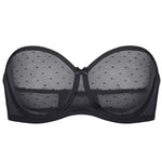 DOBREVA Women's Mesh Strapless Bra Sheer Unlined See Through Underwire Bras Plus Size Black 38DD