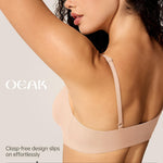 OEAK Womens Comfortable Triangle Bras No Underwire Sexy Plunge Unlined Bralette Pull On Bra Seamless Everyday Tshirt Bras Beige,XS