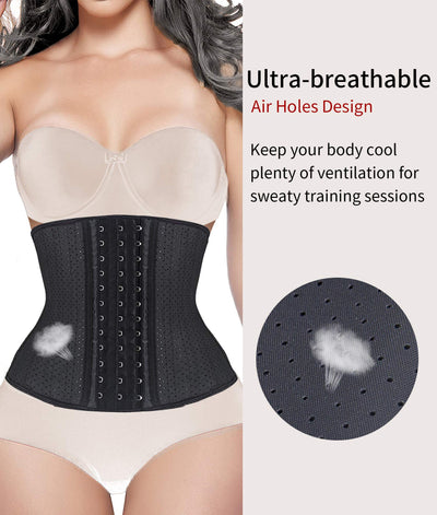 YIANNA Waist Trainer for Weight Loss-Women Cincher Slimmer Latex Corset Underbust Body Shaper, Size 2XL (Black)