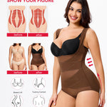 Nebility Shapewear for Women Tummy Control Bodysuit Faja Body Shaper Waist Trainer Snatched Corset Body Suit (Brown, Large)