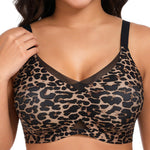 Gailife Womens Wireless V Mesh Comfortable Bra Seamless Bralette Push Up Brassiere No Underwire Supportive Tshirt Everyday Bra, Yellow Leopard, L
