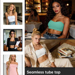 OEAK Supportive Strapless Bras for Women Push Up Wireless Bandeau Bra Non Slip Seamless Bras Comfortable Padded Bralette Mint Green S