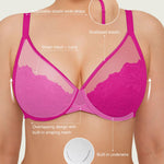 Popilush Minimizer Bra for Women 38DDD Full Bust & Back Smoothing, Full Coverage Everyday Underwire Lace Bra - Eggplant Color