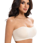 Lusait Strapless Bras for Women Non-Slip Seamless Padded Bandeau Bra Wireless Convertible Tube Top Bralette Beige M
