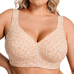 OEAK Womens Wireless Bras Supportive Seamless Full Coverage Bra Push Up Comfortable Bra No Underwire Everyday Tshirt Bras Skin Leopard L