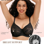 BRABIC Minimizer Bras for Women Full Coverage Seamless Unlined Lace Bra with Underwire Support for Large Breasts, T-Shirt Bra, 38D, Black