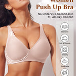 Werena Jelly Wireless Bras for Women Deep V Push Up Everyday Bra No Underwire Supportive Plunge Seamless Tshirt Comfy Bralette (Black+Pink,M)