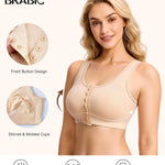 BRABIC Surgical Bra Front Closure - Comfort Compression Mastectomy Bras for Women Post Surgery with Full Coverage (Beige,Small)