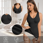 ONEW Compression Tank Tops for Women Shapewear Tummy Control Seamless Body shaper Deep V Neck Cami Shaper,Black,Small