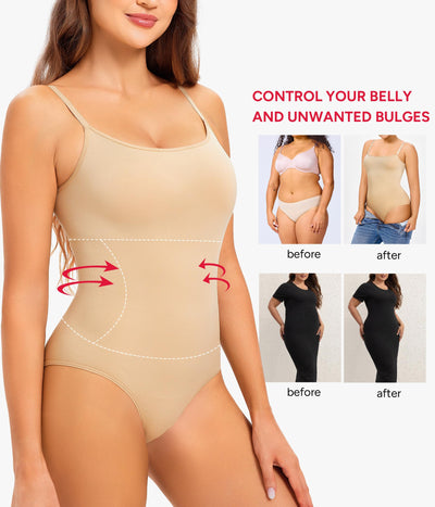 Nebility Shapewear Bodysuits Women Clothing Tummy Control Seamless Full Body Shaper Waist Trainer Jumpsuits Top(Beige,Small)
