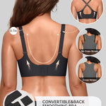 OEAK Women Jelly Bras No Underwire Scalloped Push Up Buttery Soft Tshirt Bra Seamless Full Coverage Convertible Everyday Bra Black,L