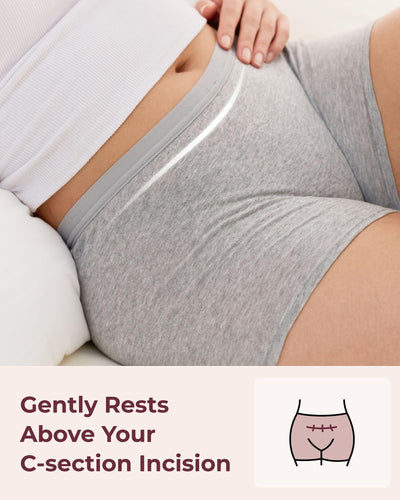 Momcozy 7 Pcs 100% Cotton Postpartum Underwear for Women, Breathable Mid-High Waist Disposable Underwear with Wide Gusset Gray