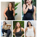 VELISDE Women Plus Size Shapewear Tank Top Tummy Control Compression Tank Crew Neck Camisole Seamless Body Shaper Cami Tops(Black+Beige,3XL)