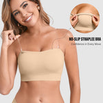 DEANGELMON Strapless Bras for Women Comfort Non-Slip Seamless Padded Bralette Clear Straps Wireless Tube Top Bra Nude Medium