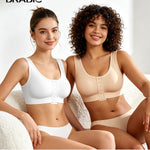 BRABIC Surgical Bra Front Closure - Comfort Compression Mastectomy Bras for Women Post Surgery with Full Coverage (White,Large)
