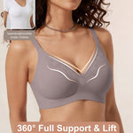 Showyoo Women's Wireless Bras Seamless Full Coverage Bralette No Underwire Comfort T-Shirt Bra with Lace Panel Insert Gray S