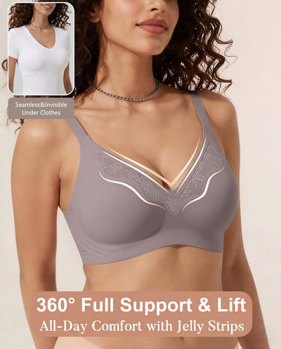 Showyoo Women's Wireless Bras Seamless Full Coverage Bralette No Underwire Comfort T-Shirt Bra with Lace Panel Insert Gray S