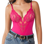 Popilush Shapewear Bodysuits for Women Tummy Control Lace Bodysuit V Neck Sleeveless Corset Tops Body Suit