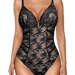 Popilush Lace Body Suits Women Shapewear Bodysuit Tummy Control Deep V Neck Backless Corset Tops Thong Body Shaper