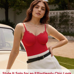 Nebility Bodysuits for Women Lace Bodysuit Thong Shapewear Tummy Control Sleeveless Going Out Cami Tank Tops Body Suit (Red, Small)