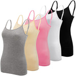 BQTQ 5 Pcs Basic Camisole Spaghetti Strap Camisole Tank Tops for Women and Girl (Black, White, Gray, Pink, Beige, Small)