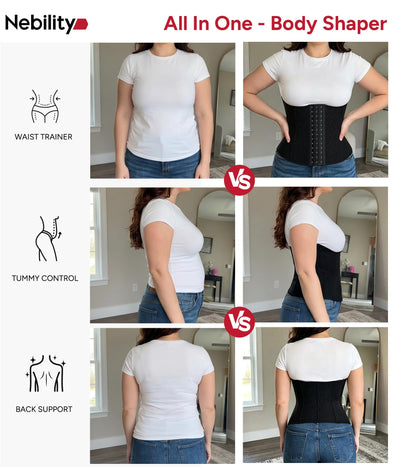 Nebility Waist Trainer for Women Corset Waist Cincher Shapewear Tummy Control Workout Body Shaper Compression Girdle Black