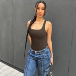 OQQ Women's 3 Piece Bodysuits Sexy Ribbed Sleeveless Square Neck Tank Tops Leotard 2025 Trendy Outfits Black Darkbrown Beige
