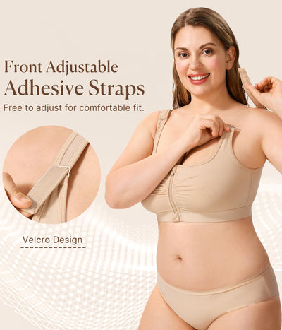 BRABIC Wireless Zip Front Closure Bras for Women No Underwire Full Coverage Comfort Everyday Post Surgery Compression Bra (US, Alpha, X-Large, Regular, Regular, Beige)