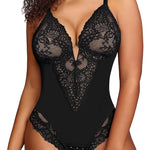 Popilush Shapewear Bodysuit Lace Corset Tops for Large Bust Tummy Control Low Back Thong Bodysuits for Women
