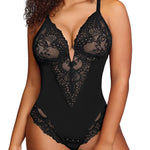 Popilush Shapewear Bodysuit Lace Corset Tops for Large Bust Tummy Control Low Back V Neck Thong Bodysuits for Women
