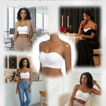 PRETTYWELL Strapless Bra for Women Comfort Non-Slip Seamless Padded Bandeau Bras Wireless Tube Top Bra with Multi-Way Straps White